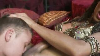 Seductive shemale siren fucks bound guy