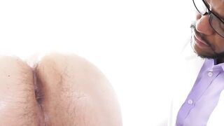 Muscular hunk gets naked in doctors office and gets hard