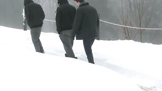 Cute twinks have a threeway in the cabin after taking a walk