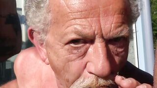Threesome with gay horny grandpa and two younger studs