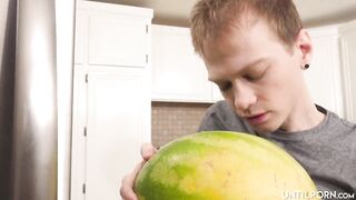 My stepsister catches me fucking a watermelon and then she