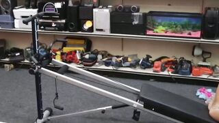 Kinky ebony cutie fucked hard doggystyle in pawnshop office