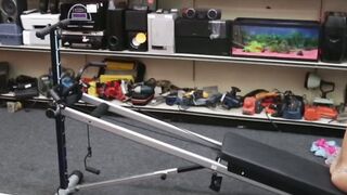 Kinky ebony cutie fucked hard doggystyle in pawnshop office