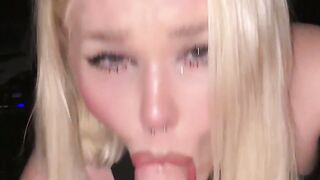 Blondessa gave a drooling blowjob under the table