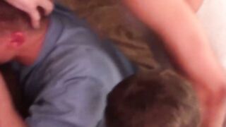 Horny bros fucks a new recruit and shoot their cum at him