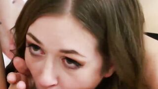 Inked tranny Chelsea Marie jizzes on teen babe after blowjob