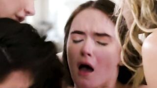Pussy and ass eating foursome on the sofa