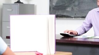 Dirty skank Jasmine Summers rides teachers hard cock