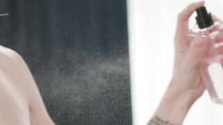 Naughty blonde beauty Jane F solo pussy playing and strip