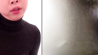 Big tits Asian babes caught pussy playing in public toilet