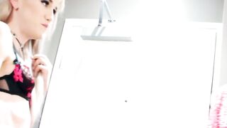 Blonde tgirl Lena Kelly sucking tranny cock before drilling