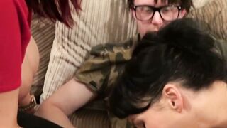 Hot babes Devon Breezeand and Lucy Lane ball licking a nerd