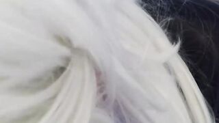 Natural tits blonde Haley Quinn sucking cock in latex suit