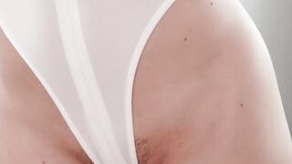 Adorable blonde babe Cara Mell stripping and pussy teasing