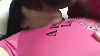 Japanese horny fatty girl with huge tits plays with small guy