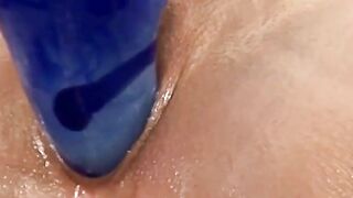 Young barely legal blonde shoves dildo up her tight anus