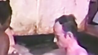 Promiscuous babe blows and rides cock in pool threeway