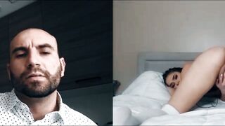 Sexy Athena Faris webcam pussy play while bald stud watches