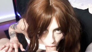 Cutie redhead Angel Windell trying to hide her overflowing lust for fucking