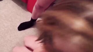 Busty UK babe Abbi Price ball licking and dick sucking POV