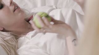 Pretty dykes lick and finger bang each other on the bunk bed