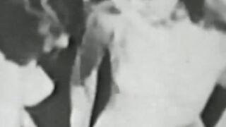 Retro babe sucks big dick before it smashes her hairy pussy