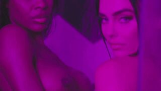 Black teen and busty babe posed naked