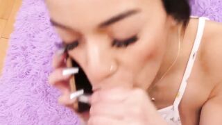 Teen Savannah Sixx facialized after ball licking deepthroat