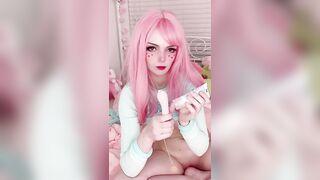 OnlyFans Leaked - Busty Anime Girl Amber Kawaii Slips The Vibrator Into Her Tight Pus
