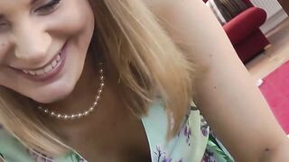 Young blue eyed English gal takes a cock and gets filmed POV