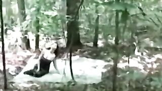 Outdoorsy babe facialized after passionate vag pounding