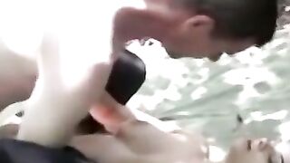 Outdoorsy babe facialized after passionate vag pounding