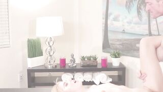 Massaged blondie Chloe Cherry riding dick after deepthroat