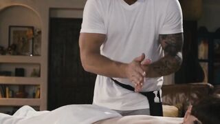 Horny brunette tgirl Natalie Mars massaged and fucked raw