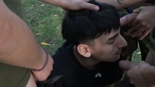 Horny soldiers take turns on fucking intruder Rene Sava tight ass