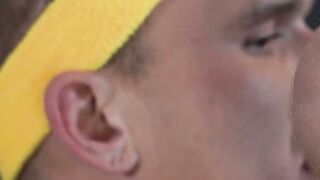 Tattoed gymer gets his ass fingered and licked