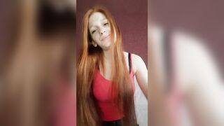 cunt with mouth with Red Hair Smokes a Cigarette