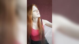 cunt with mouth with Red Hair Smokes a Cigarette