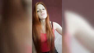 cunt with mouth with Red Hair Smokes a Cigarette