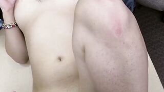 Natural tits Latina sucks big pawnshop owner cock before sex