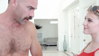 Schoolgirl Melody Marks blows big cock before missionary
