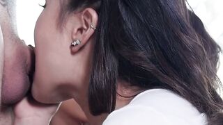 Young asians Ember Snow and Kaya Lin roughly rammed by cutie Nathan Bronson