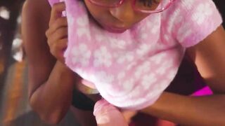 Petite ebony teen Destiny Marshall gives tutor blowjob