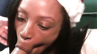 Blonde babe and lusty ebony sucking many dicks in group sex