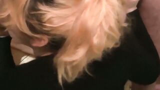 Mature woman in a blow bang at a party with lots of cocks