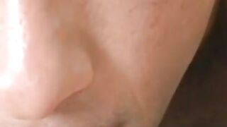 Buxom amateur babe tongue fucked and swallows big cock
