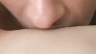 Buxom amateur babe tongue fucked and swallows big cock