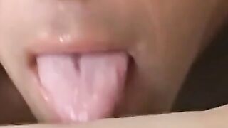 Buxom amateur babe tongue fucked and swallows big cock