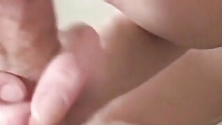 Buxom amateur babe tongue fucked and swallows big cock