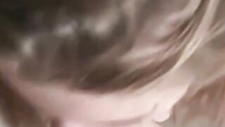 Buxom amateur babe tongue fucked and swallows big cock